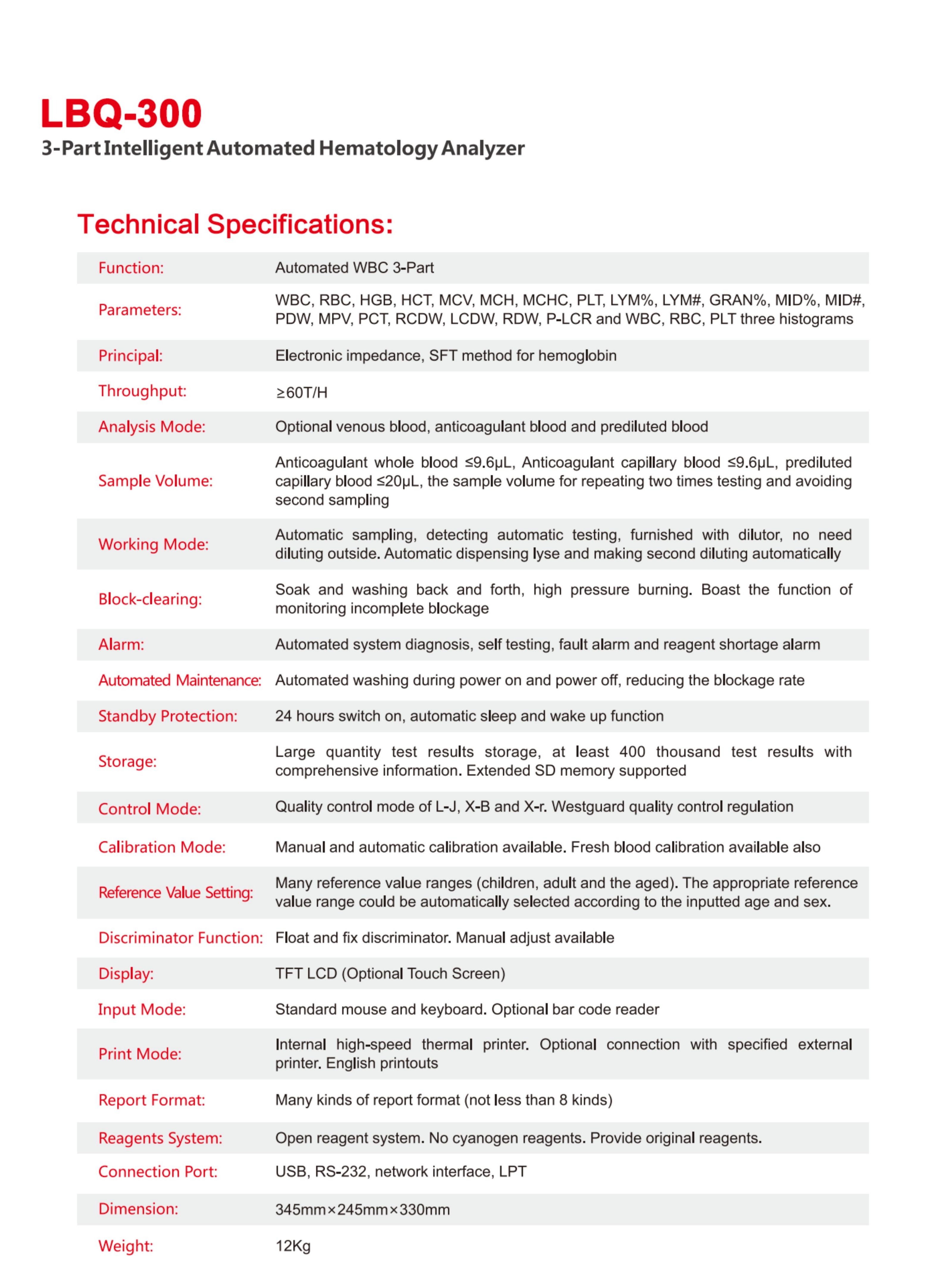 LBQ-300 3-Part Intelligent Automated Hematology Analyzer-1