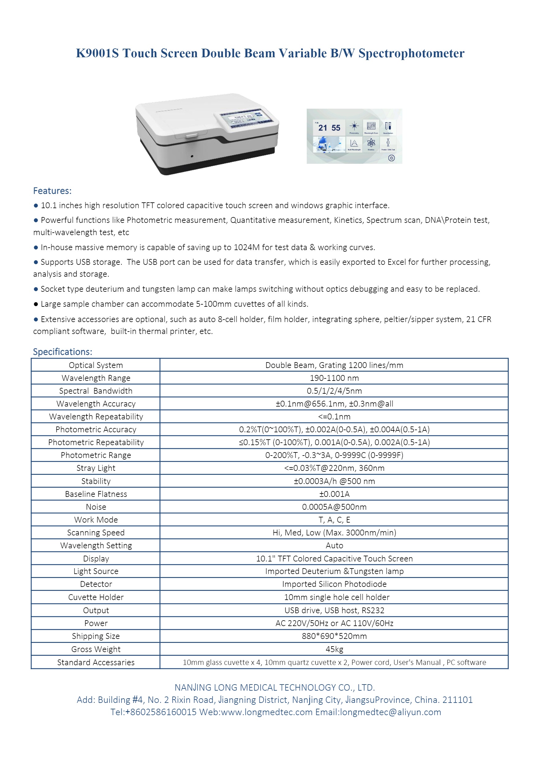 K9001S Touch Screen Double Beam Variable BW Spectrophotometer-1
